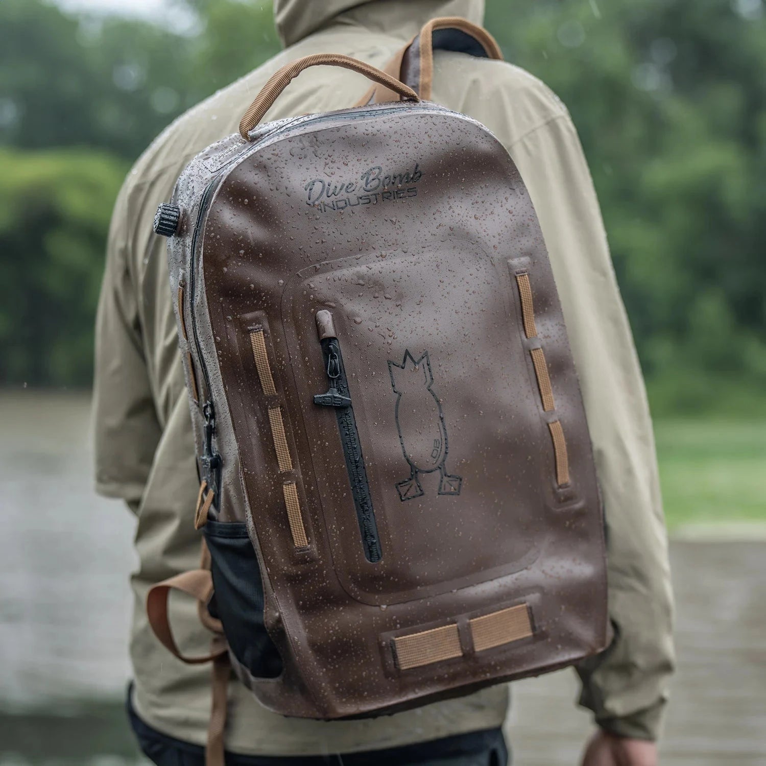 Waterproof Zip Backpack Carbon Brown
